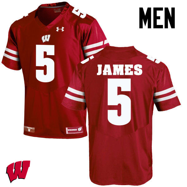 Men Wisconsin Badgers #5 Chris James College Football Jerseys-Red - Click Image to Close